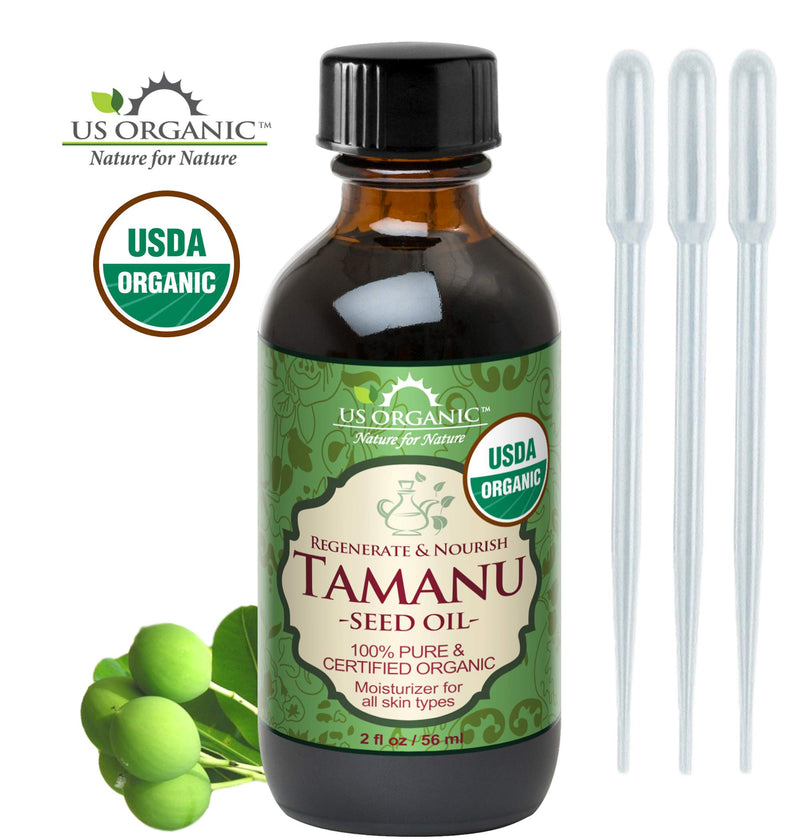US Organic Tamanu Oil, Certified Organ Pure Virgin Cold Pressed Unrefined, Best for Nail Fungus, Acne, Stretch Mark, Eczema, Hair loss, Psoriasis, Sunburn, Athlete Foot_Improved packaging_2oz 2 Fl Oz - BeesActive Australia