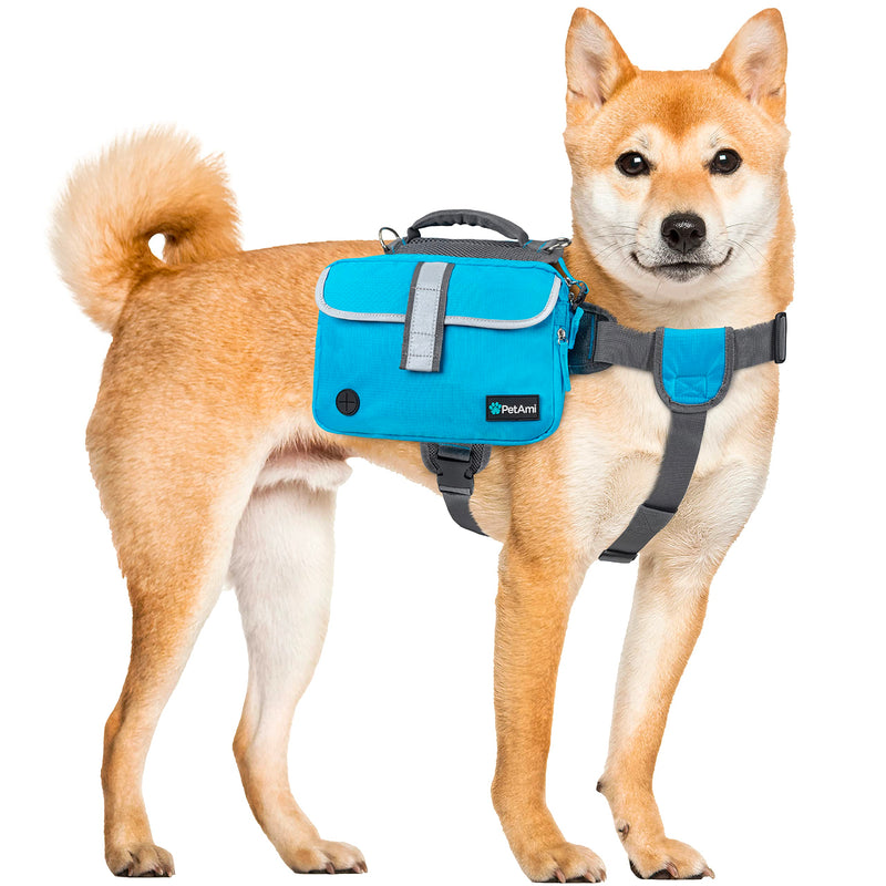 PetAmi Dog Backpack for Medium Large Dogs, Dog Saddle Bag for Dogs to Wear, Harness Saddlebag with Reflective Safety Side Pockets for Hiking, Camping, Vest Dog Pack for Travel Blue - BeesActive Australia