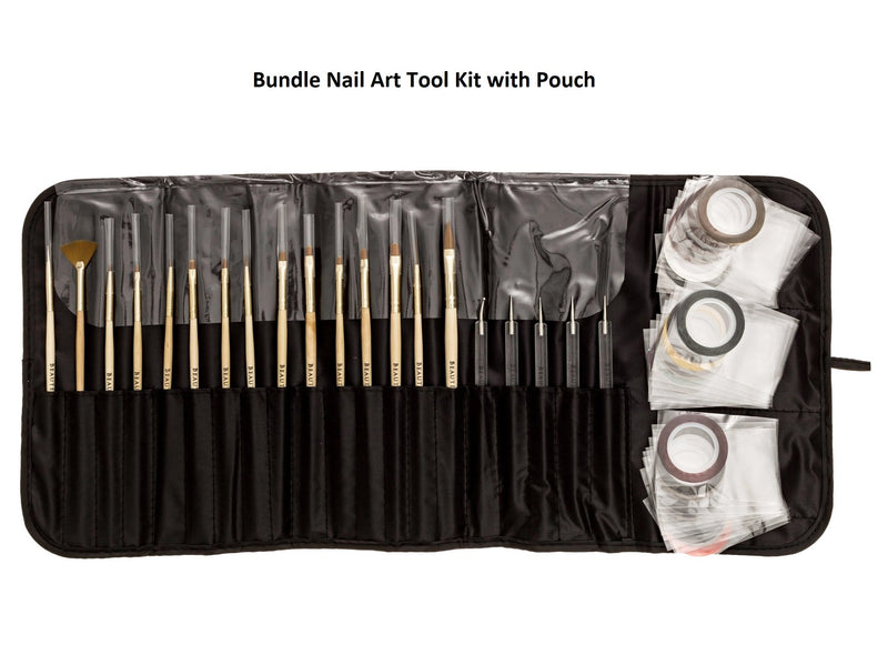 Beaute Galleria Bundle 50 Pieces Nail Art Tool Kit with Pouch - 5 Pieces Dotting Tool Marbleizing Pen (10 Sizes), 15 Pieces Acrylic Gel Detailing Painting Brushes Liners, 30 Pieces Striping Tapes - BeesActive Australia