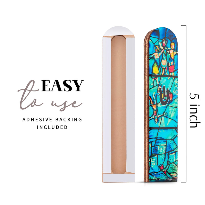SURI Wooden Mezuzah for Door - Contemporary Mezuzah Case with Turquoise Chagall Design - 5" Mezuzah for Home Includes Mezuzah Adhesive for Easy Installation - Jewish Gift Box and a non-kosher Scroll - BeesActive Australia