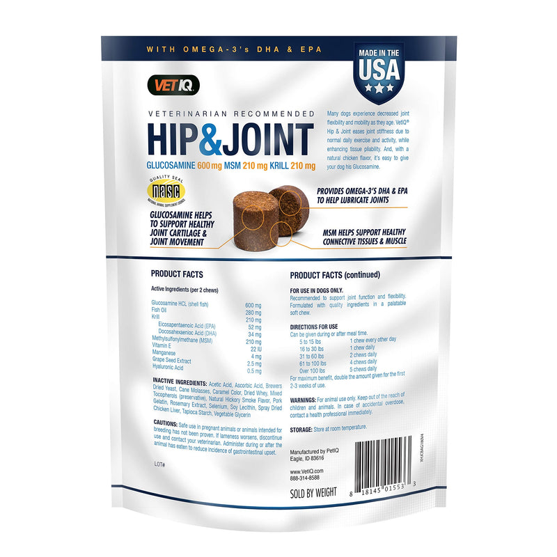 VETIQ Vet Recommended Hip and Joint Supplement for Dogs, Chicken Flavored Soft Chews 180 Count (Pack of 1) Standard Strength - BeesActive Australia