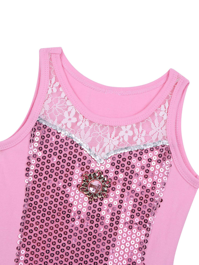 [AUSTRALIA] - moily Girls Sleeveless Sequined Lace Gymnastics Leotard Skirted Ballet Dancewear Princess Cosplay Outfit Pink 8 