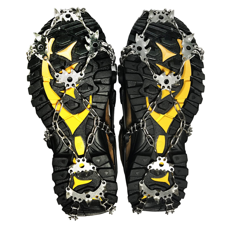 TENSPAL Crampons Traction Ice Cleats Grippers Shoe Ice Snow Grips Slip-on Stretch Footwear for Hiking Walking Climbing Fishing Jogging with 10 Steel Studs Anti-Slip Microspikes Stainless Steel Spikes 24 Teeth Black Large - BeesActive Australia