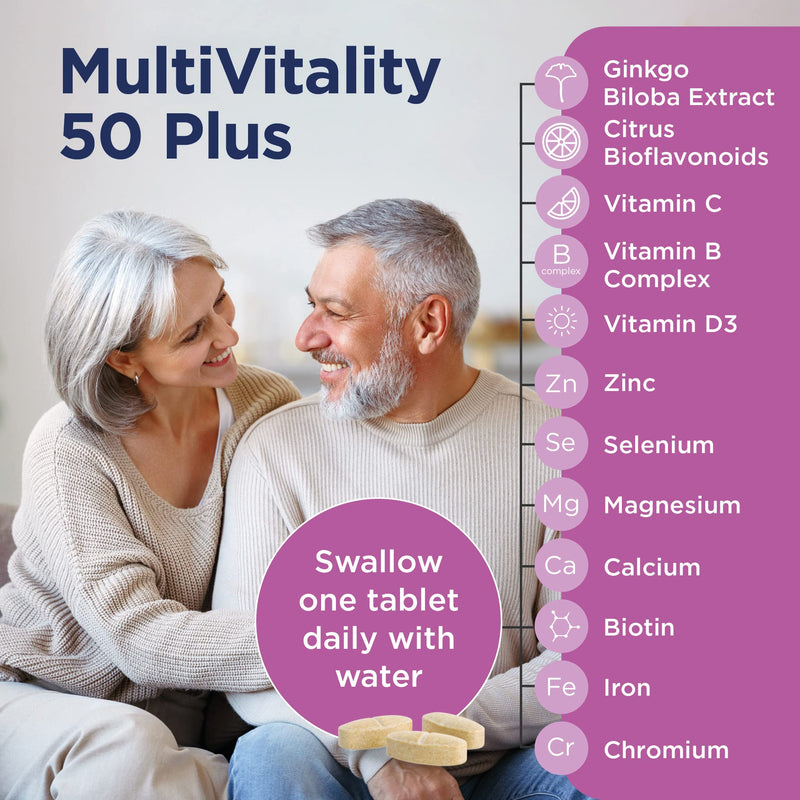 Healthspan Multivitamin 50 Plus (180 Tablets) | Advance Multivitamin for over-50's | Immune Health Support | 13 Vitamins & 12 Minerals | Ginkgo Biloba & Citrus Bioflavonoids | Vegetarian 180 Count (Pack of 1) - BeesActive Australia