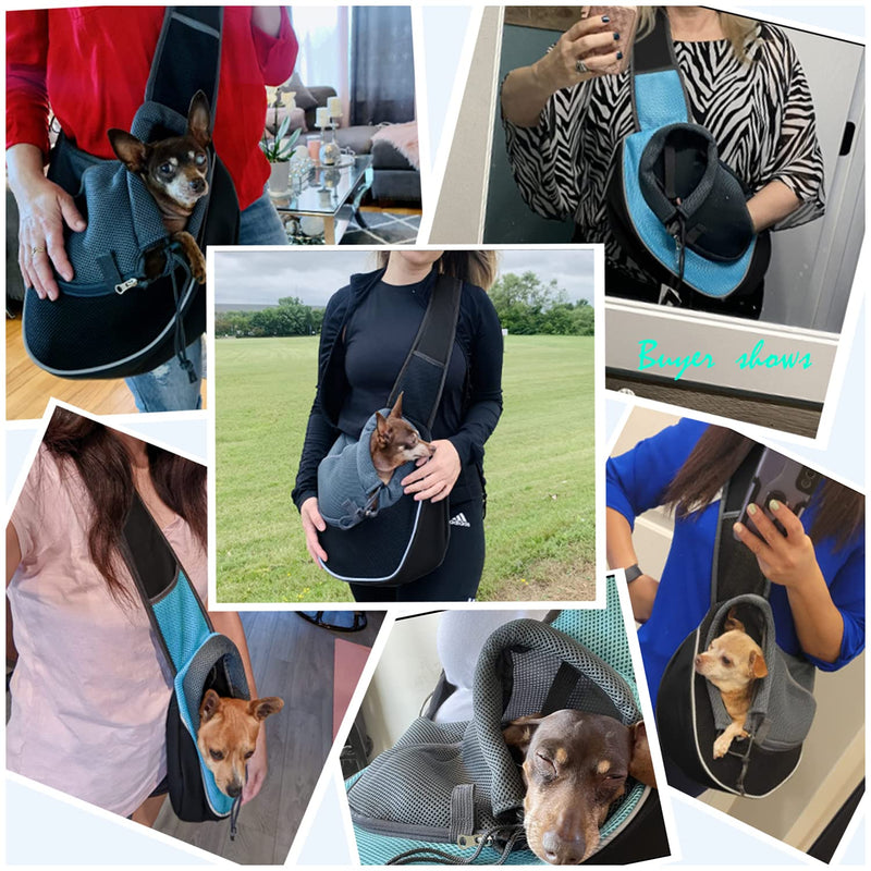 YUDODO Pet Dog Sling Carrier Mesh Hand Free Adjustable Dog Satchel Carrier Bag Papoose Crossbody for Small Medium Dog Cat Rabbit M(Size refer to picture 2) Black reflective - BeesActive Australia