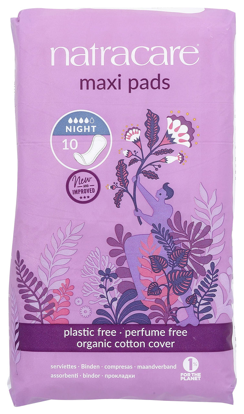 Natracare Natural Feminine Night Time Maxi Pads, Extra Long, 10 Count 10 Count (Pack of 1) - BeesActive Australia