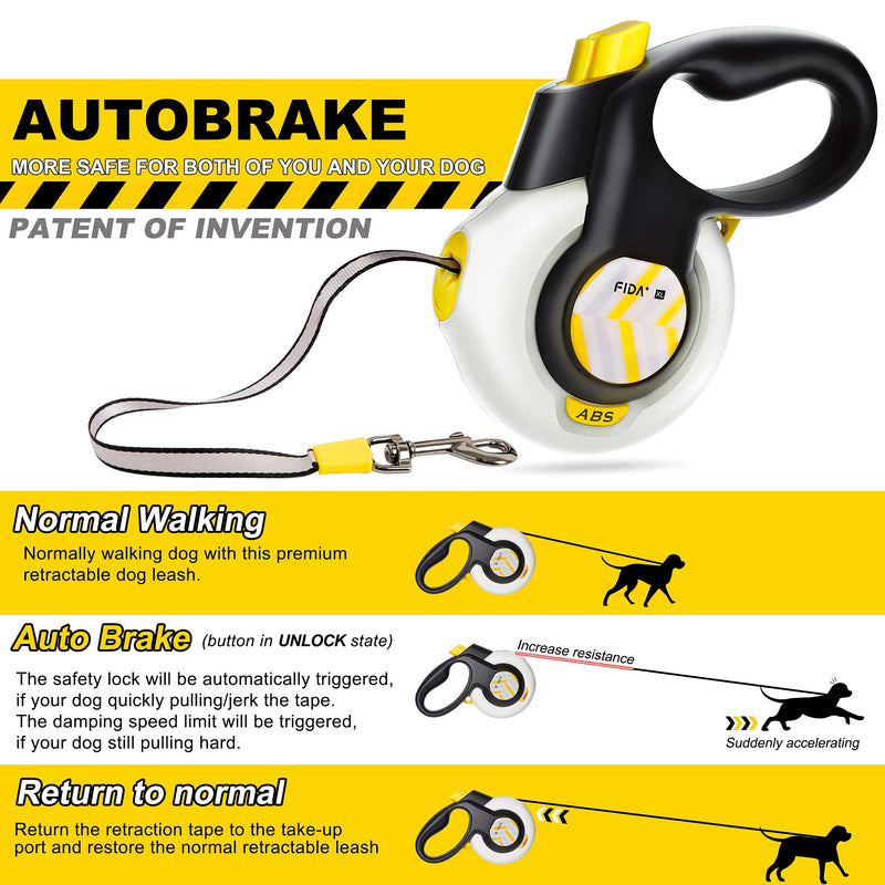 Fida Autobrake Retractable Dog Leash, Advanced Patent Design for Dog Pulling, 16 ft Heavy Duty Pet Walking Leash for Small/Medium/Large/X-Large Breeds, Tangle Free, Grip Medium, 16ft - BeesActive Australia
