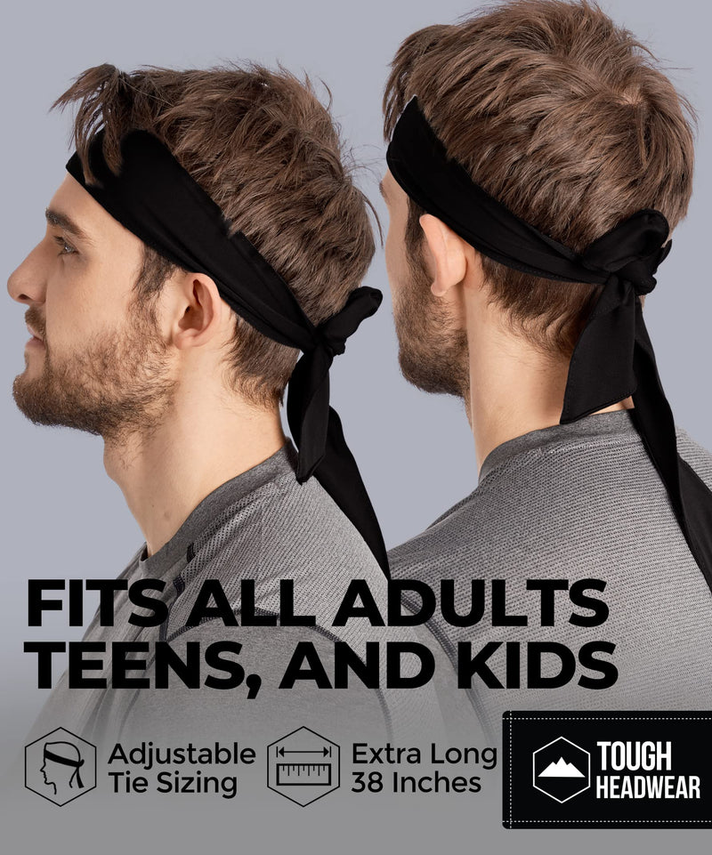 Tie Headband - Sports Head Ties for Men, Women, Kids - Ninja, Karate, Tennis, Pirate Head Band & Bandana - Athletic Sweatband/Hair Band for Basketball, Softball, Running, Workout - Sweat Wicking Midnight Black - BeesActive Australia