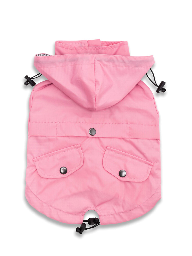Ellie Dog Wear Zip Up Dog Raincoat Pink with Reflective Buttons, Pockets, Water Resistant, Adjustable Drawstring, Removable Hoodie - Size XS to XXL Available - Stylish Premium Dog Raincoats - BeesActive Australia