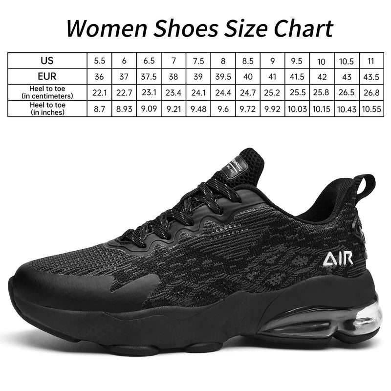 FefiYo Womens Air Running Shoes Lightweight Stylish Sneakers Walking Tennis Shoes for Arch Support and Breathable Mesh 5.5 Allblack78 - BeesActive Australia