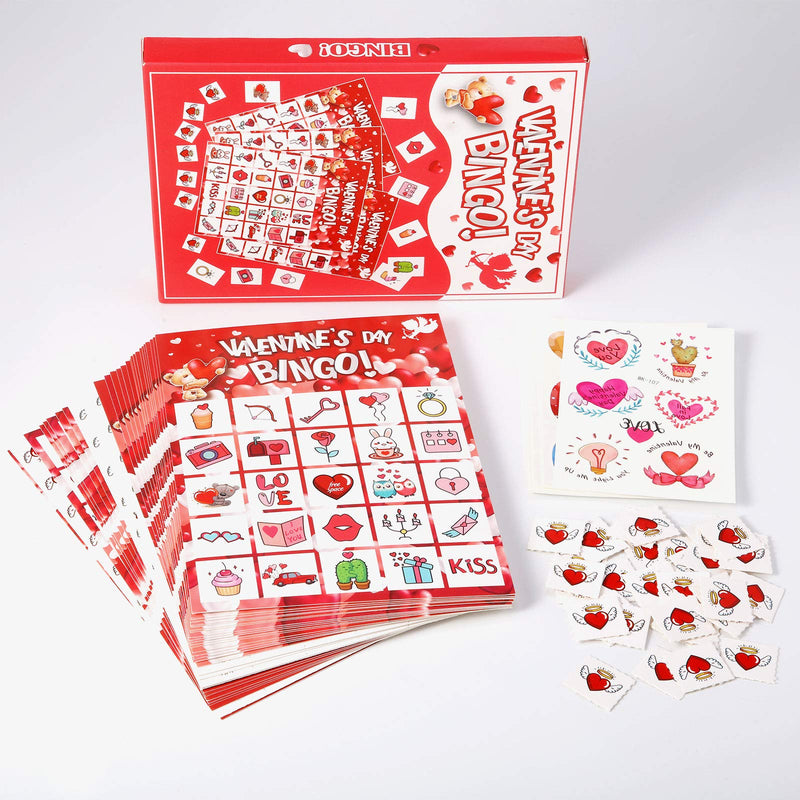 24 Pieces Player Valentine's Day Bingo Game and 10 Sheet Valentine's Day Tattoo Stickers Decals As Party Favor Class Game for Boys and Girls School Activities - BeesActive Australia