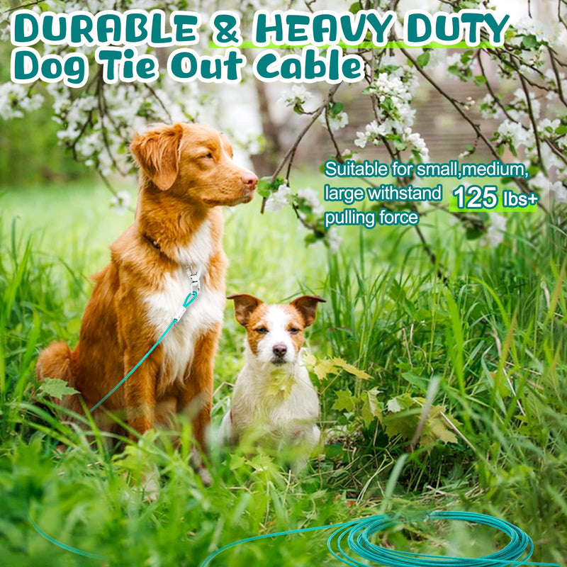 Tie Out Cable for Dogs Outside,30/50FT Chew Proof Dog Runner for Yard,Heavy Duty Dog Tie Out Cable for Dogs Up to 125/250/350lbs,Durable Dog Leads for Yard or Camping Camping 50 Foot Ice Blue for 125lbs - BeesActive Australia
