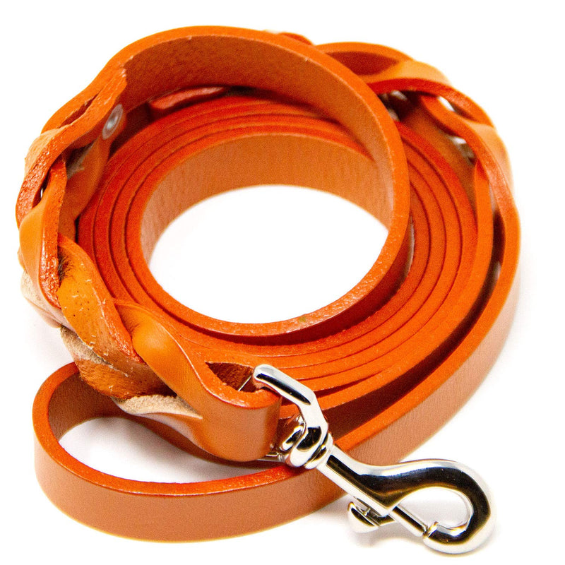 Logical Leather 6 Foot Braided Dog Leash - Heavy Duty Full Grain Leather Lead; Best for Training Orange - BeesActive Australia
