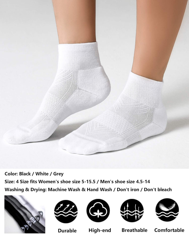 CelerSport 6 Pack Men's Ankle Socks with Cushion, Sport Athletic Running Socks White 9-12 - BeesActive Australia