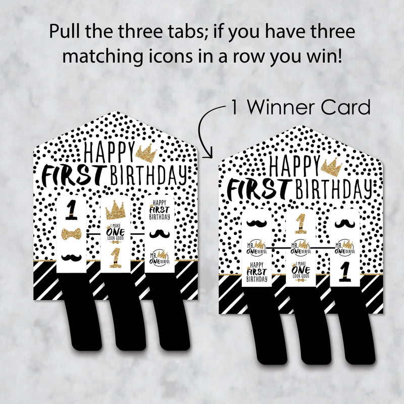 Big Dot of Happiness 1st Birthday Little Mr. Onederful - Boy First Birthday Party Game Pickle Cards - Pull Tabs 3-in-a-Row - Set of 12 - BeesActive Australia