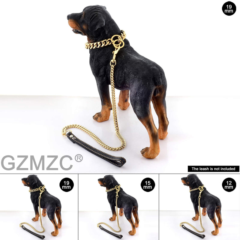 GZMZC Dog Chain Collar High 18K Gold Polished Stainless Steel Cuban Link Strong Heavy Duty Chew Proof Walking Training Chain Leash Collar for Small Medium Big Dogs 19mm width 20" recommend dog's neck:16" - BeesActive Australia