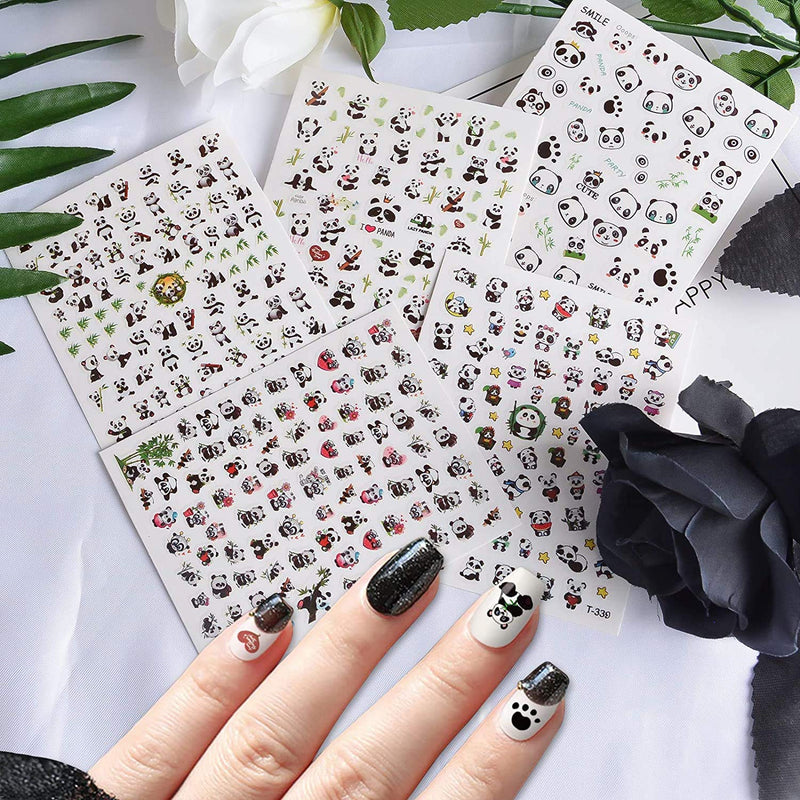 EBANKU 5 Sheets Panda Nail Art Stickers, 3D Cute Pandas with Bamboos Flowers Nail Art Stickers Decals for Nail Design Manicure DIY Decor Kids Scrapbook Crafts - BeesActive Australia