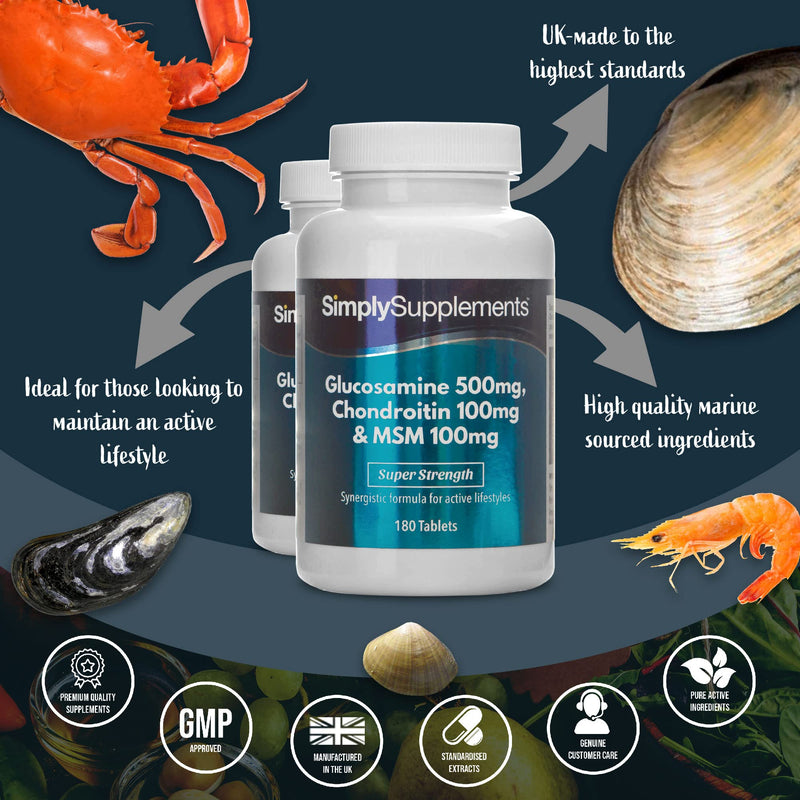 Glucosamine, Chondroitin & MSM | Comprehensive Formula to Support an Active Lifestyle | 2X 180 Tablets | Manufactured in The UK - BeesActive Australia