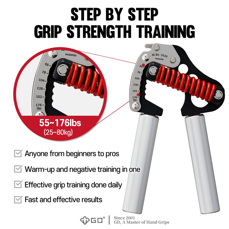 GD Iron Grip Hand Grip Strengthener (Adjustable Hand Grips for Strength Training) Wrist and Forearm Strength Trainer 1. IG 80 Light (55~176lbs) - BeesActive Australia