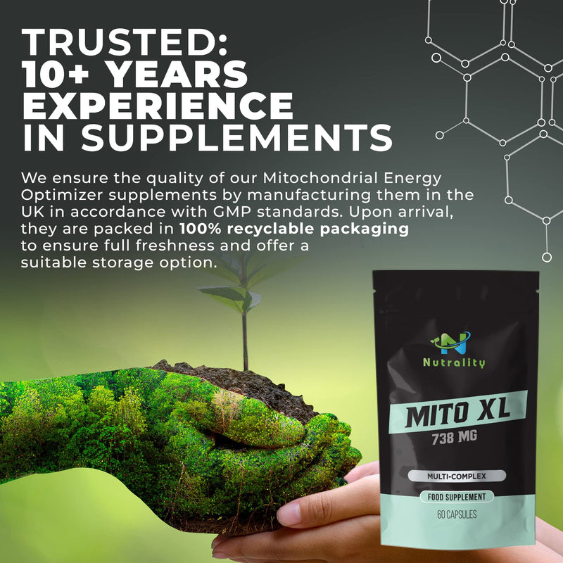 Nutrality Mito XL Supplement, 738mg - Mitochondrial Energy Optimizer, PQQ, Healthy Mitochondria, Cellular Energy, Cognitive Support, Brain Health. 1 Month Supply, 60 Vegan-Friendly Capsules - BeesActive Australia