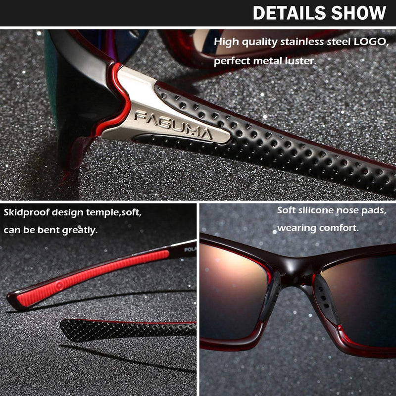Sports Polarized Sunglasses For Men Cycling Driving Fishing 100% UV Protection A1 Black Red Frame/Red Mirrored Lens - BeesActive Australia