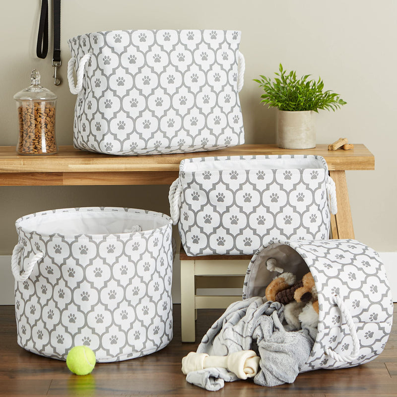 Bone Dry Pet Storage Collection Lattice Paw Print, Small Round, White/Gray - BeesActive Australia