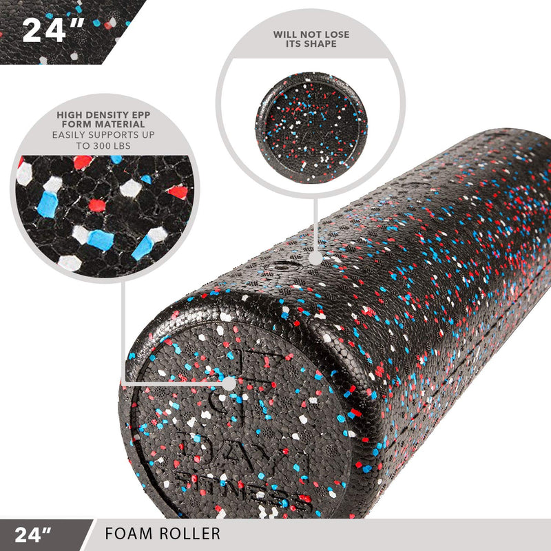 Day 1 Fitness High-Density Round Foam Rollers - 4 Size and 8 Color Options - Massage Rollers for Stretching, Deep Tissue and Myofascial Release Usa Speckled c) 24" - BeesActive Australia