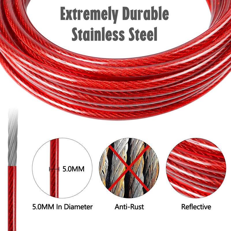 Long Dog Leash Chew Proof, Tie Out Cable for Dogs Heavy Duty 10/20/30/50 ft with Carabiner, Dog Leads for Yard for Medium Large Dogs, Durable Dog Long Leashes with Padded Handle for Training Walking Red 30FT - BeesActive Australia