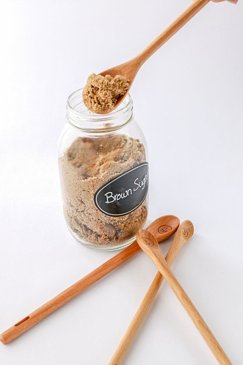 Long Handle Wooden Measuring Spoons by utensi, Set of 4 Engraved Accurate Spoons for Dry and Liquid Ingredients, Beech Wood Set (9-inch handles) - BeesActive Australia
