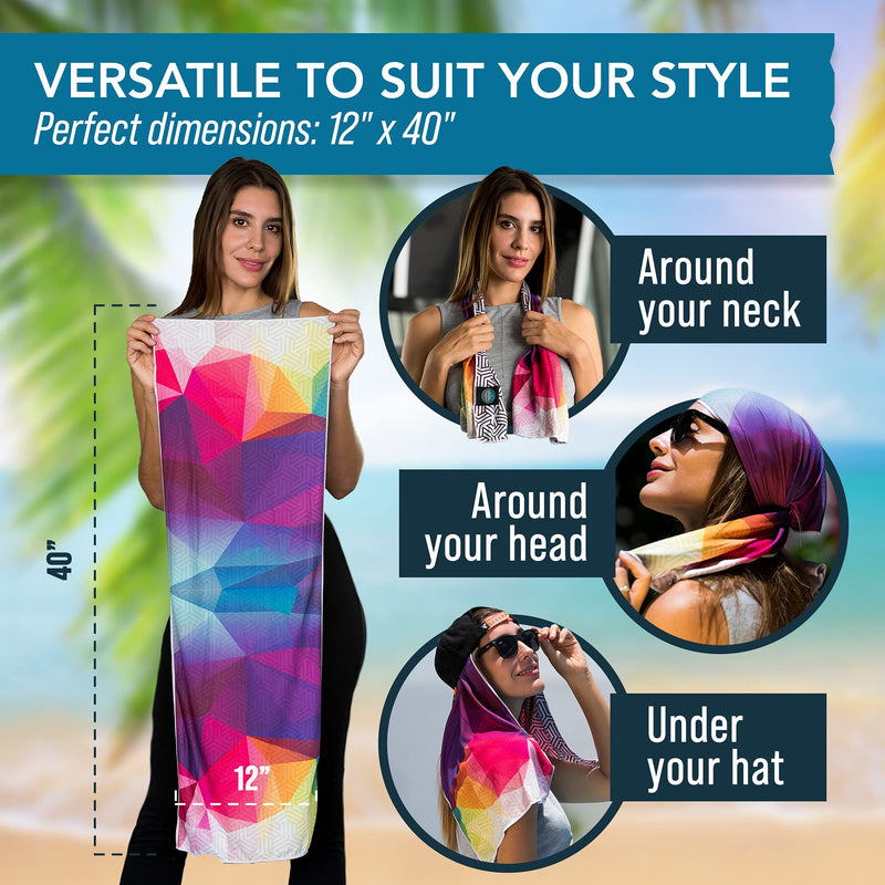 Cooling Towels for Neck and Face (12” x 40”) - Perfect for Golf, Hiking, Outdoor Sport, Workout and Hot Weather - Stay Cool with Youphoria’s Microfiber Cooling Neck Wraps - Fractal - BeesActive Australia