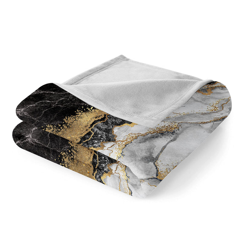 Bedbay Black Gold Marble Blanket Black Grey Marble Texture Flannel Throw Blanket Modern Marble Texture Soft Lightweight Fluffy Throws for Bed Couch Chair or Floor(Grey Gold, Throw(50"x60")) Grey Gold Throw(50"x60") - BeesActive Australia