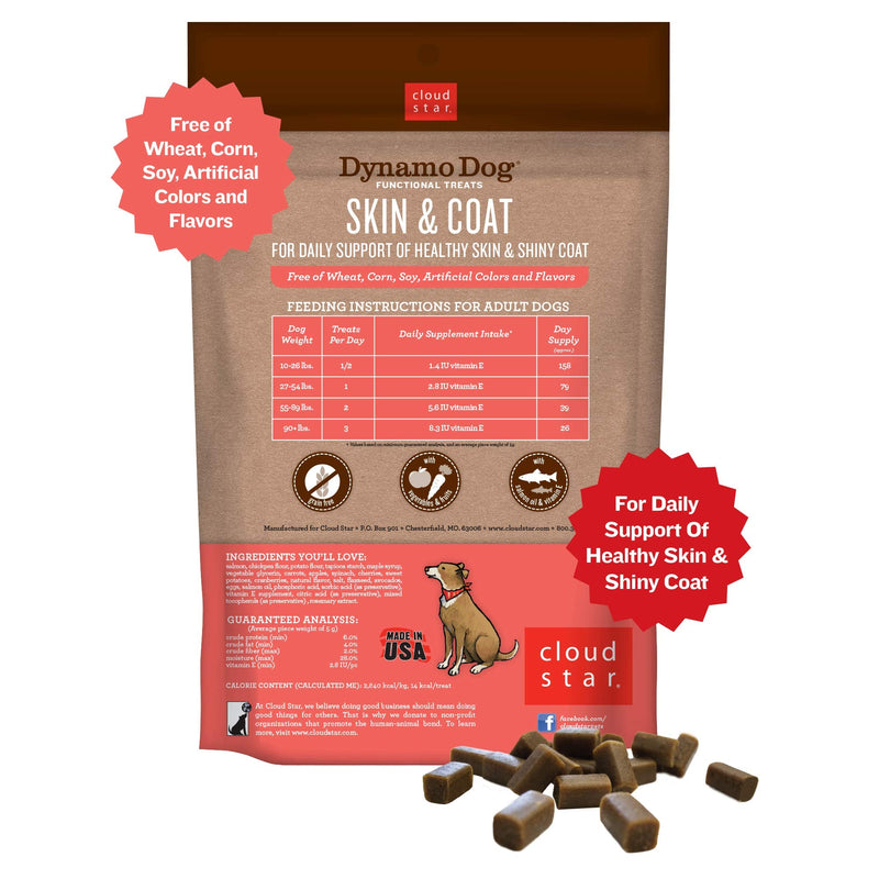 Cloud Star Dynamo Dog Skin & Coat, Functional Soft Chews, Salmon with Omega 3, Vitamin E, Grain Free 14 Ounce (Pack of 1) - BeesActive Australia
