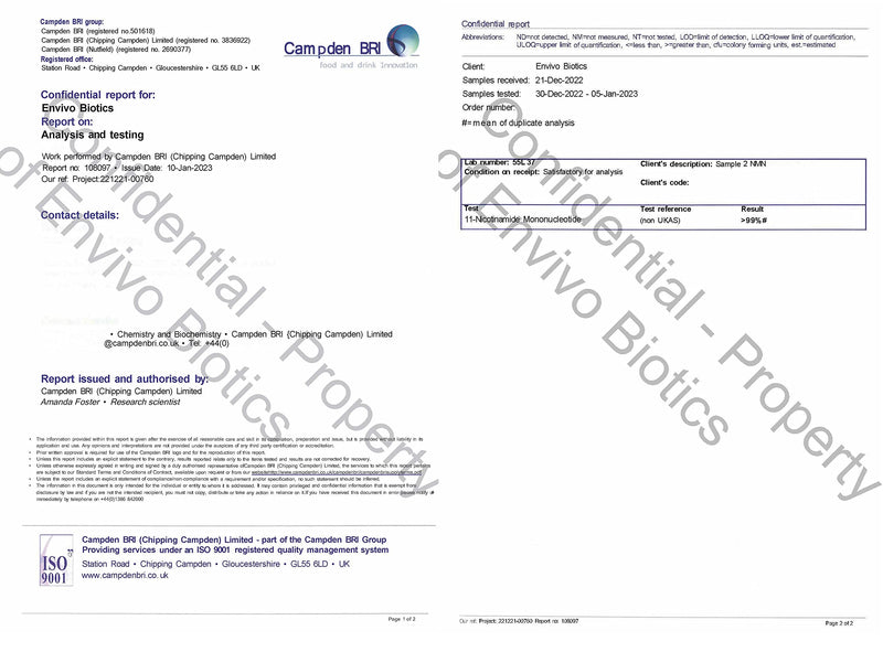 Envivo Biotics NMN 50+ (Nicotinamide Mononucleotide - NAD+ Precursor) 1000mg (60 x 500mg caps) - Made and Tested in The UK >99% Purity F... - BeesActive Australia