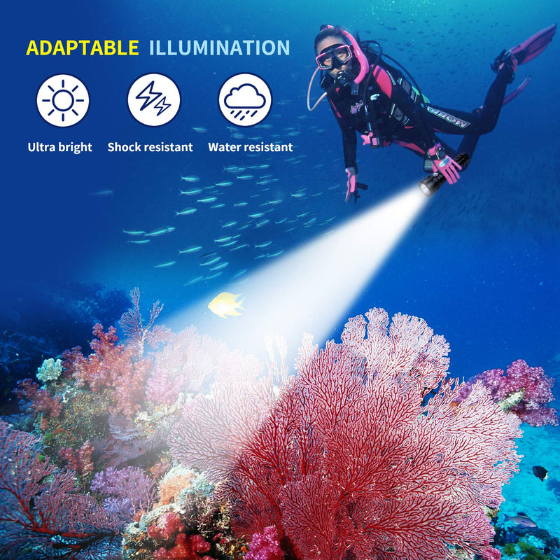 Wurkkos Scuba Diving Flashlight, Diving Light Max 2000Lumen 4 Brightness, Rechargeable Dive Torch with Luminus SST40 Emitter, IPX8 Waterproof 150M Underwater LED Flashlight Submersible Cave Snorkel - BeesActive Australia
