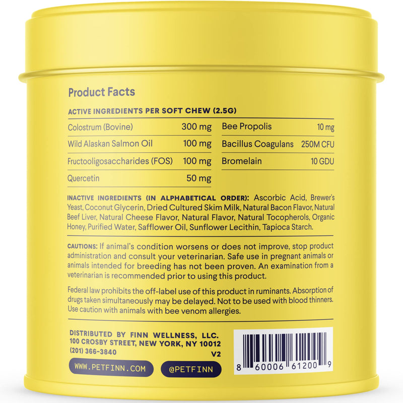 Finn Allergy & Itch Supplement for Dogs | Supports Seasonal Allergies, Itchy Skin, & Immunity | Wild Alaskan Salmon Oil, Bee Propolis & Probiotics | 90 Soft Chews - BeesActive Australia