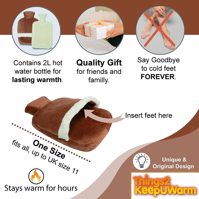 Things2KeepUWarm Heat Foot Warmer - Heated Foot Muff 2L Hot Water Bottle - Soothing Feet Warmer for Pain Relief and Cold Toes (Brown) - BeesActive Australia