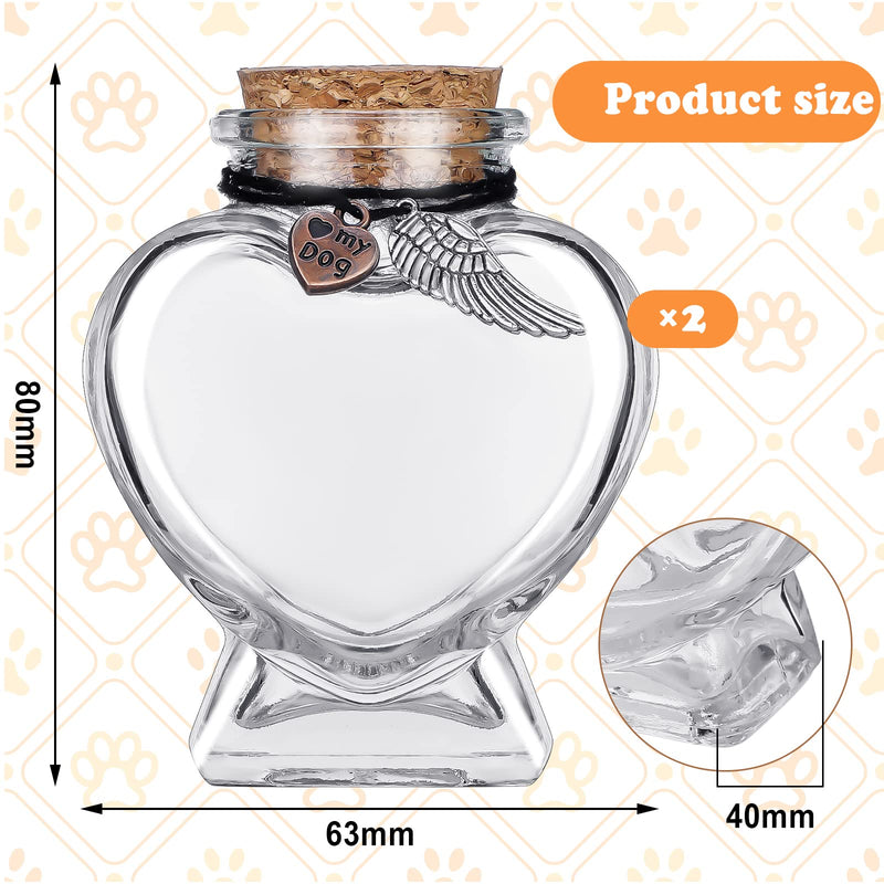 2 Sets Pet Memorial Keepsake Glass Bottle Dog Keepsake Clear Heart Shape Bottle Glass Bottles with Cork Stopper Small Memorial Bottle for Pet Hair Fur, 3.15 x 2.48 x 1.57 Inch - BeesActive Australia