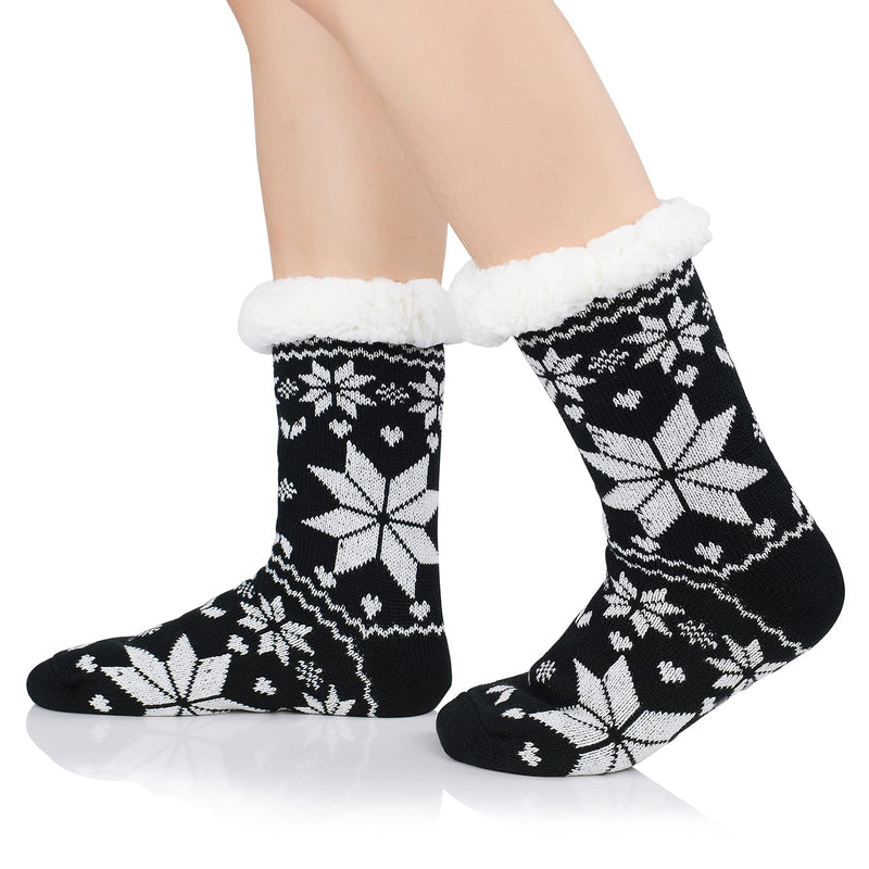 Zando Womens Warm Fuzzy Slipper Socks Fluffy Sherpa Fleece Socks Cozy Non Slip Plush Fleece Socks with Grippers A Black Snowflake - BeesActive Australia