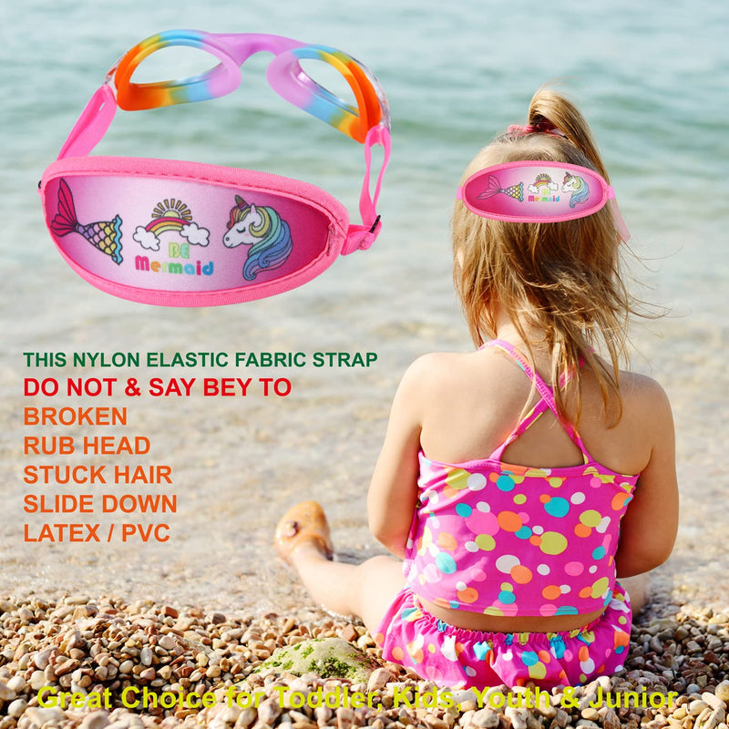 Kids Swim Goggles,Swim Goggles for Kids Adult, Swim Goggles with Fabric Strap - No Tangle Elastic, Pain Free Head Band 01 Jr Goggles-rainbow - BeesActive Australia