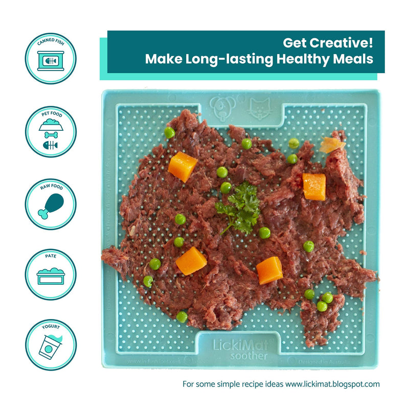 Lickimat Classic Cat Slow Feeders Lick Mat, Boredom Anxiety Reducer; Perfect for Food, Treats, Yogurt, or Peanut Butter. Fun Alternative to a Slow Feed Cat Bowl or Dish! Green Soother - BeesActive Australia