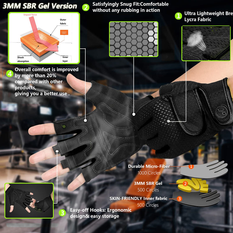 Workout Gloves Gym Gloves for Men/Women, MOREOK 2022 Latest [3MM Cushion Pads] [3/4 Finger Fitness Gloves] [Double-Velcro] Weight Lifting Gloves Training Gloves for Exercise/Fitness/Cycling BLACK Small - BeesActive Australia