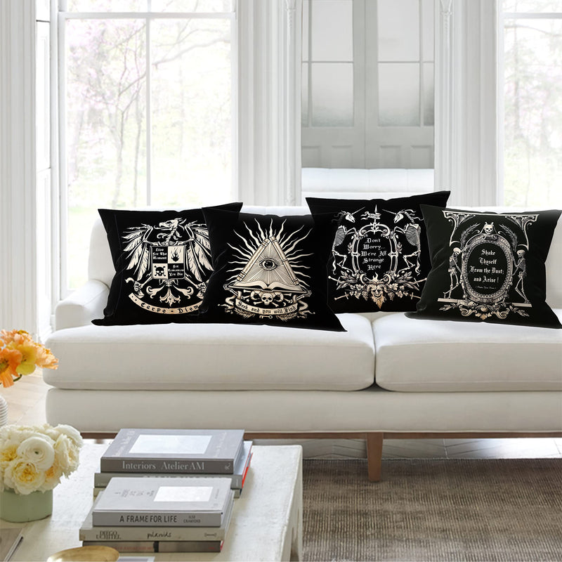 (RB) Dark Memento Mori The Undead Gothic Macabre Art Throw Pillow Case,18 x 18 Inch Set of 4,Gothic Home Decor, Gifts Wife, Sister, Husband, Gothic Lover, Gothic Pillows Cover for Sofa Couch Bed - BeesActive Australia