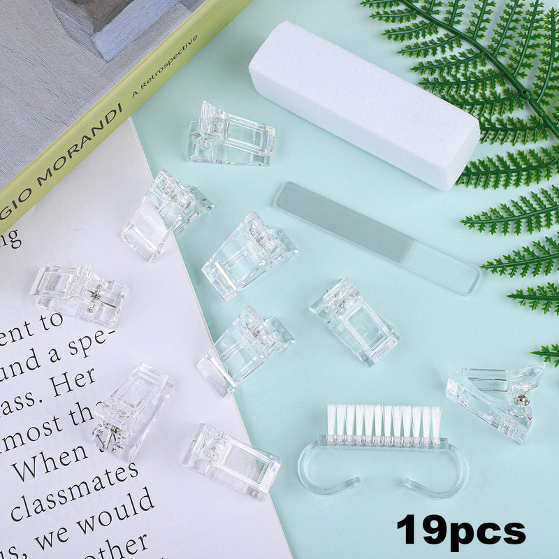 Elcoho 15 Pack Nail Tips Clip with Glass Nail File and Nail Brush, Poly Gel Quick Building Nail Tips Clip Finger Extension Clip Nail Tips Clip, DIY Manicure Plastic Nail Art Tips Extension Kit - BeesActive Australia