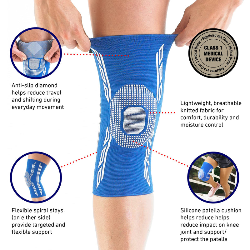 Neo G Knee Support Brace with Silicone Patella Cushion and Spiral Stays for Joint Pain Relief, Knee Injury, Meniscus Tear, Sprains, Runners Knee Rehab - Knee Compression Sleeve - Airflow Plus - XL X-LARGE: 42 - 46 CM - BeesActive Australia