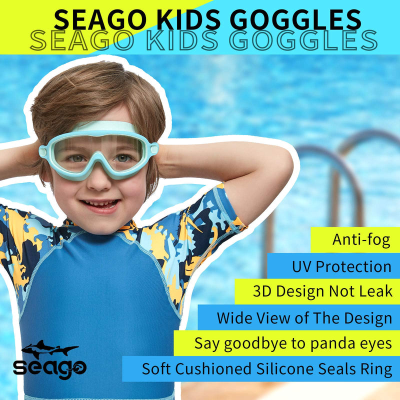 Swim Goggles 2 Pack Anti-Fog Anti-UV Wide View Swimming Goggles for Kids 3-15 Light Blue & Black/Green - BeesActive Australia