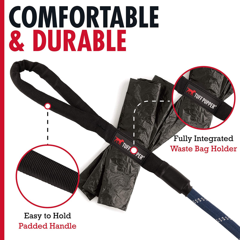 Tuff Pupper Heavy Duty Rope Slip Knot Dog Leash | Slip On Cinch Training Leash | Reflective Leash for Safe Night Walks | 6 Foot Dog Leash w/Leather Slip Preventer | Cinch Collar for Medium Large Dogs 6 Foot Long Midnight Blue - BeesActive Australia