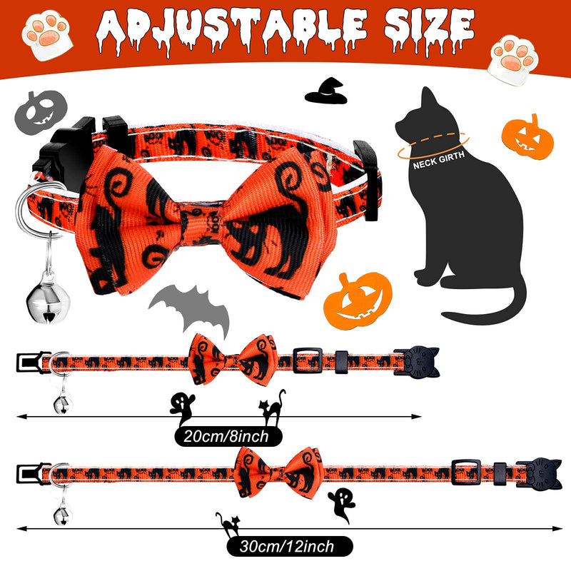 8 Pack Halloween Cat Collar with Bow Tie and Bell Adjustable Kitty Kitten Holiday Bow Tie Collar Witch Skeleton Bat Ghost Pumpkin Breakaway Cat Collar for Girl and Boys Male Female Classic Pattern - BeesActive Australia