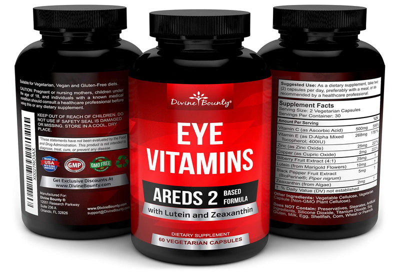 AREDS 2 Eye Vitamins with Lutein and Zeaxanthin Supplements - Clinically Proven for Macular Degeneration, Eye Care, Eye Health - Areds2 Formula for Adults - 60 Vegetarian Capsules 1 - BeesActive Australia