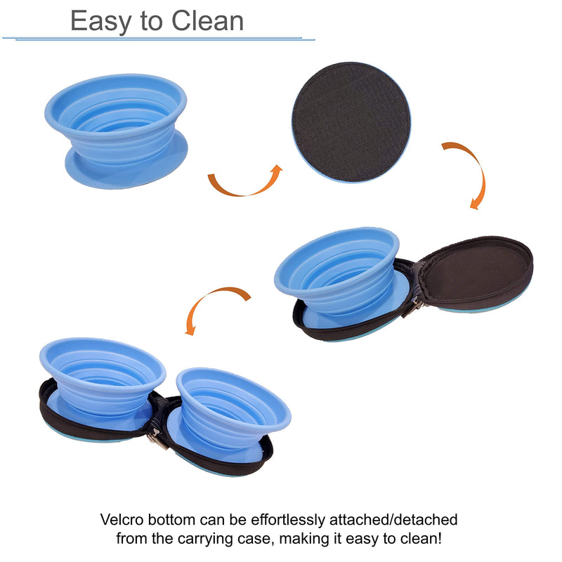 SeacPro Portable Collapsible Foldable Expandable Double Large Silicone Pet Dish Bowls with Carabiner & Shoulder Strap, for Travel, Hiking and Camping, Feeding Dogs Cats with Food and Water - BeesActive Australia