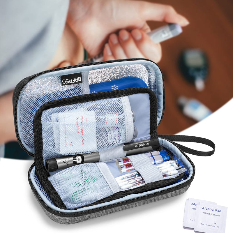 BAFASO Hard Insulin Cooler Travel Case with 2 Ice Packs, Insulin Travel Case for Insulin Pens and Diabetic Supplies, Grey - BeesActive Australia